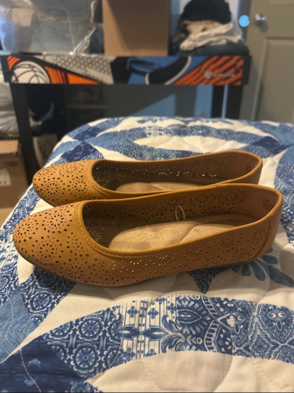 Women's Tan Laser-Cut Ballet Flats - whitemountain, Size 9